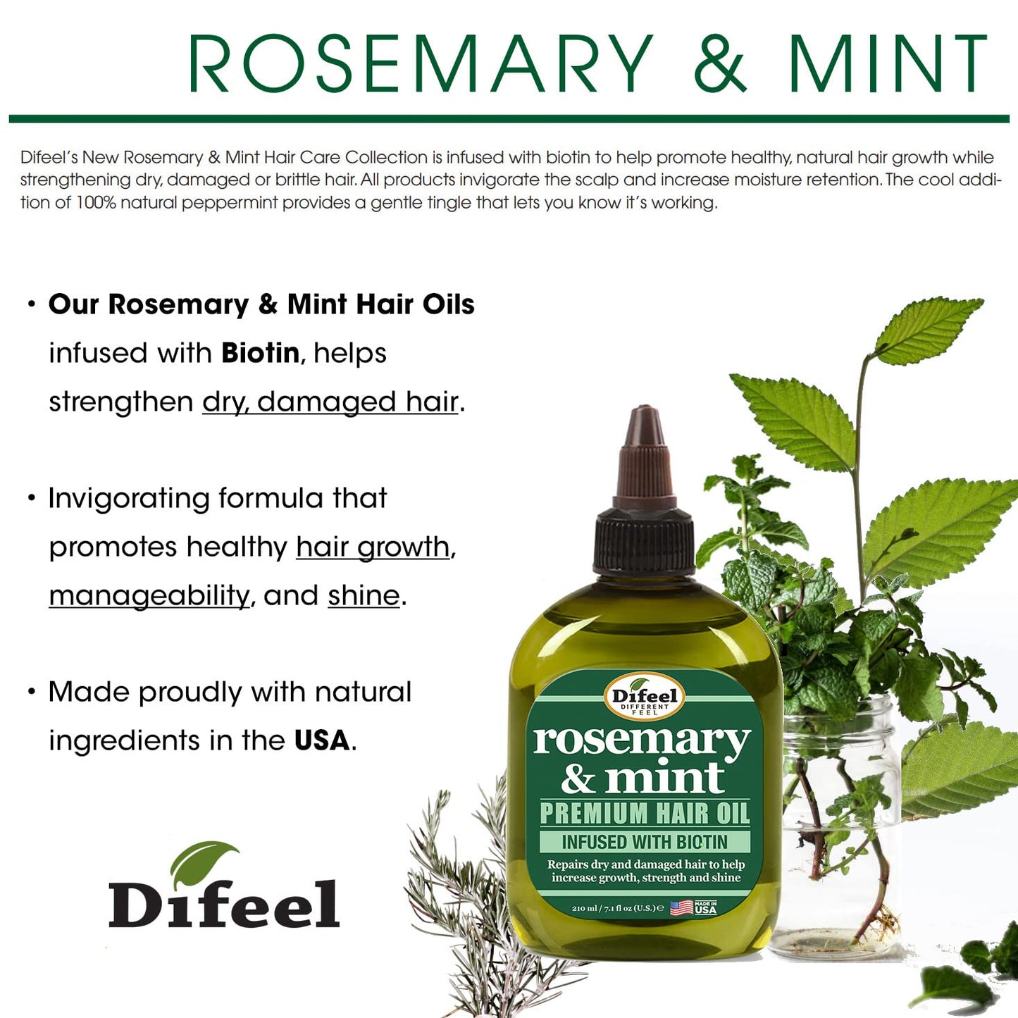 Difeel Rosemary and Mint Premium Hair Oil with Biotin 7.1 oz