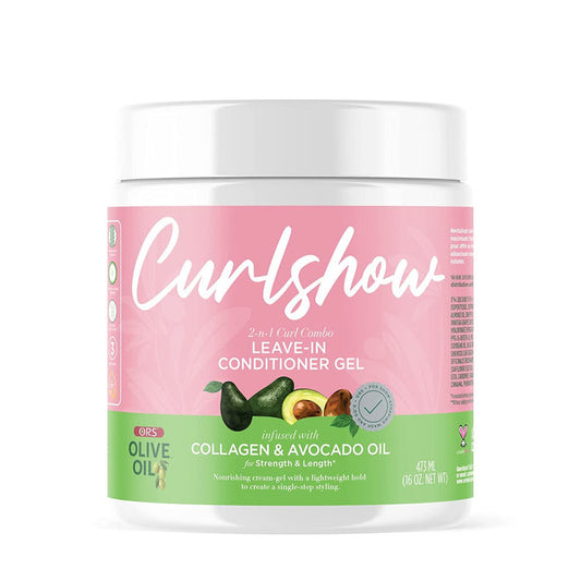 ORS OLIVE OIL CURLSHOW LEAVE-IN CONDITIONER GEL INFUSED WITH COLLAGEN & AVOCADO OIL FOR STRENGTH & LENGTH