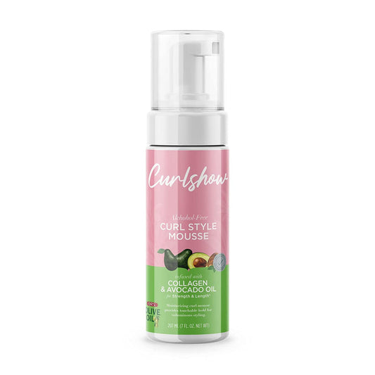 ORS OLIVE OIL CURLSHOW CURL STYLE MOUSSE INFUSED WITH COLLAGEN & AVOCADO OIL FOR STRENGTH & LENGTH, ALCHOHOL FREE